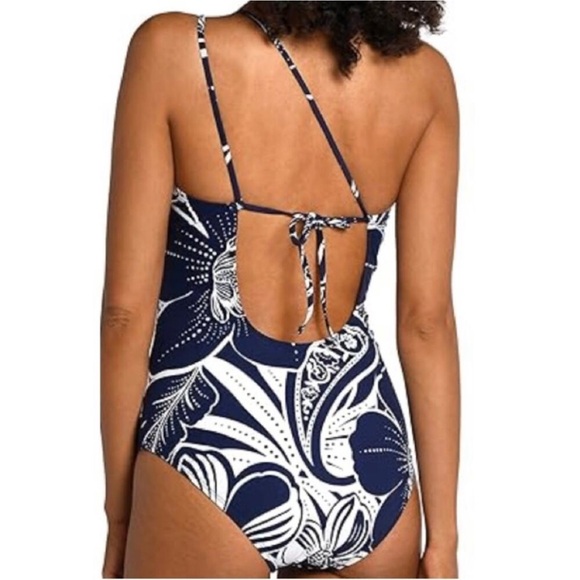 La Blanca NWT At The Playa One Piece One Shoulder Indigo Floral Swimsuit Size 16 - Picture 3 of 16